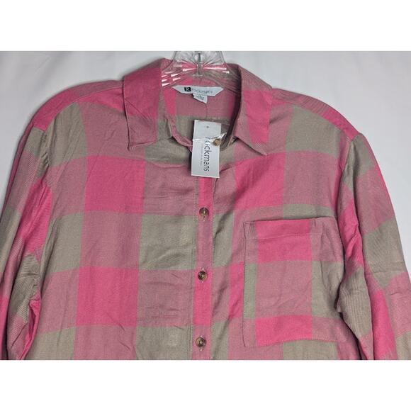 ROCKMANS womens pink tan plaid button down shirt sized 10 NWT Cabincore - Picture 3 of 7